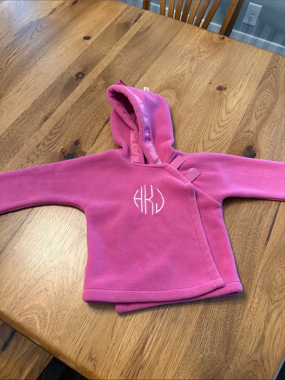 Girls' Pink Hooded Fleece Pullover with Monogram (HJK)